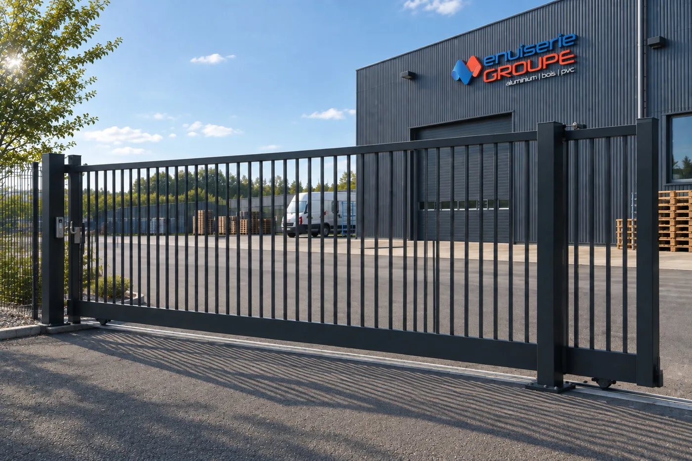 Portail ROBUS installé devant un bâtiment d'activité